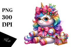 Cute Unicorn with Floral Wreath PNG Product Image 1