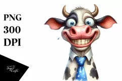Cow Watercolor Funny Cow Portrait with Tie Product Image 3