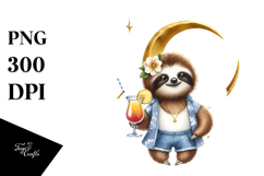 Beach Sloth with Cocktail PNG Product Image 1