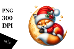 Baby Fox Dressed for Christmas Sleeping on the Moon Clipart Product Image 1