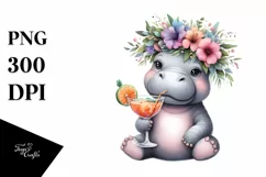 Young Hippo with Flowers Cocktail Clipart Product Image 3
