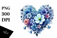 Blue Spring Flower Heart Watercolor PNG Product Image 1