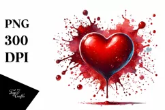 Red Glossy Heart on Splashy Background, PNG Product Image 1