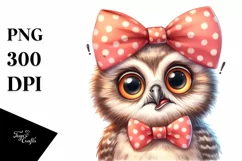 Baby Owl Portrait with Bow | Sublimation | Clipart Product Image 1
