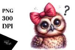 Baby Owl Portrait with Bow | Sublimation | Clipart Product Image 1