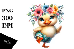Watercolor Dancing Baby Duck PNG Product Image 1