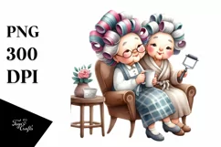 Old Lady Sitting in Chair with Hair Curlers Product Image 1