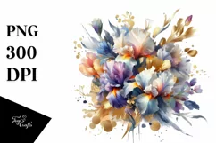 Watercolor Abstract Colorful Bouquet Gold Foil with Iris Product Image 1
