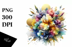 Watercolor Abstract Colorful Bouquet Gold Foil with Iris Product Image 1