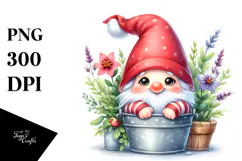 Watercolor Cute Gnome Sitting in Bucket | Clipart Product Image 1