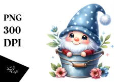 Watercolor Cute Gnome Sitting in Bucket | Clipart Product Image 1