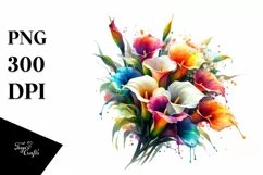 Watercolor Abstract Vibrant Bouquet with Colorful Calla Lily Product Image 1
