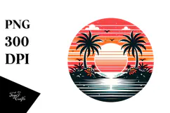 Retro Tropical Island Sunset PNG Product Image 1