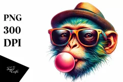 Quirky Monkey Portrait Blowing Chewing Gum | Clipart Product Image 1