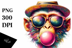 Quirky Monkey Portrait Blowing Chewing Gum | Clipart Product Image 1