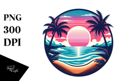 Retro Tropical Beach Sunset, Clipart Product Image 1