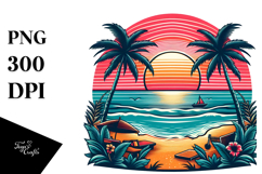 Retro Tropical Beach Sunset, Clipart Product Image 1