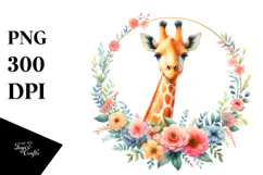 Watercolor Pastel Giraffe Floral Frame Clipart Product Image 1
