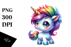 Watercolor Funny Baby Unicorn PNG Product Image 1