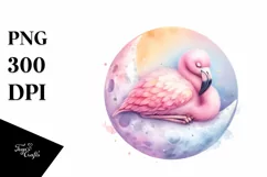 Baby Flamingo Sleeping on the Moon Clipart Product Image 1