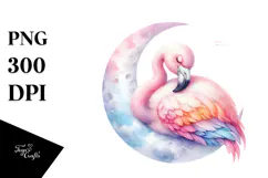 Baby Flamingo Sleeping on the Moon Clipart Product Image 1