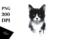 Simple Black Cat Watercolor, PNG Product Image 1