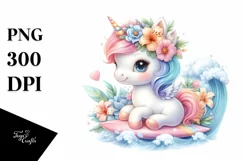 Cute Baby Unicorn Surfing | Clipart Product Image 1