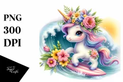 Cute Baby Unicorn Surfing Among Flowers Product Image 3