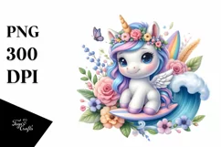 Cute Baby Unicorn Surfing | Clipart Product Image 3