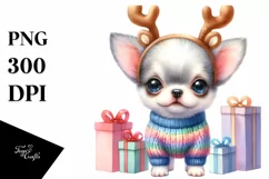 Expressive Chihuahua with Reindeer Horns PNG Product Image 1