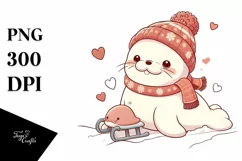 Cute Baby Walrus Sleigh Ride PNG Product Image 3