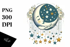 Retro Half Moon with Stars PNG Product Image 3