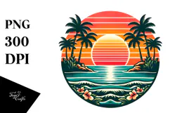 Retro Tropical Island Sunset PNG Product Image 1