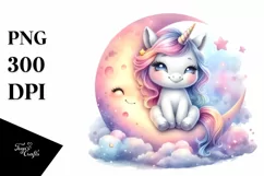Cute Baby Unicorn on the Moon | Clipart Product Image 3