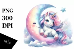 Cute Baby Unicorn on the Moon | Clipart Product Image 3
