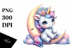 Cute Baby Unicorn on the Moon | Clipart Product Image 3