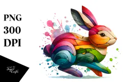 Colorful Bunny made of Wood on Splashy Background, PNG Product Image 1