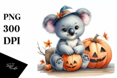 Cute Koala with Halloween Pumpkin PNG Product Image 1