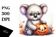 Cute Koala with Halloween Pumpkin PNG Product Image 3
