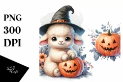 Cute Baby Lamb with Pumpkin PNG Product Image 1