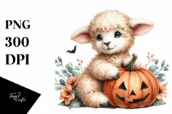 Cute Lamb with Halloween Pumpkin PNG Product Image 1