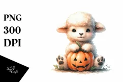 Cute Lamb with Halloween Pumpkin PNG Product Image 1