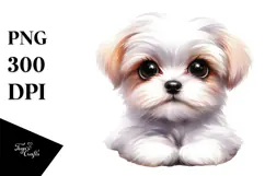 Expressive Watercolor Baby Maltese PNG Product Image 1