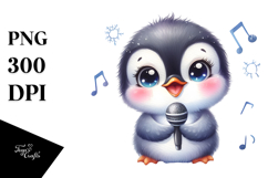 Watercolor Baby Penguin Singer PNG Product Image 1