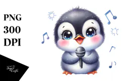 Watercolor Baby Penguin Singer PNG Product Image 1