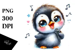 Watercolor Baby Penguin with Singer Look Product Image 1