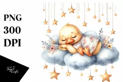 Cute Baby Duck Sleeping on the Cloud Clipart Product Image 4