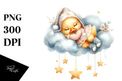 Cute Baby Duck Sleeping on the Cloud Clipart Product Image 1