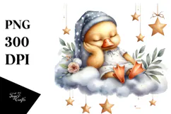 Cute Baby Duck Sleeping on the Cloud Clipart Product Image 1