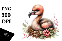 Digital Baby Flamingo, Watercolor Art Product Image 1